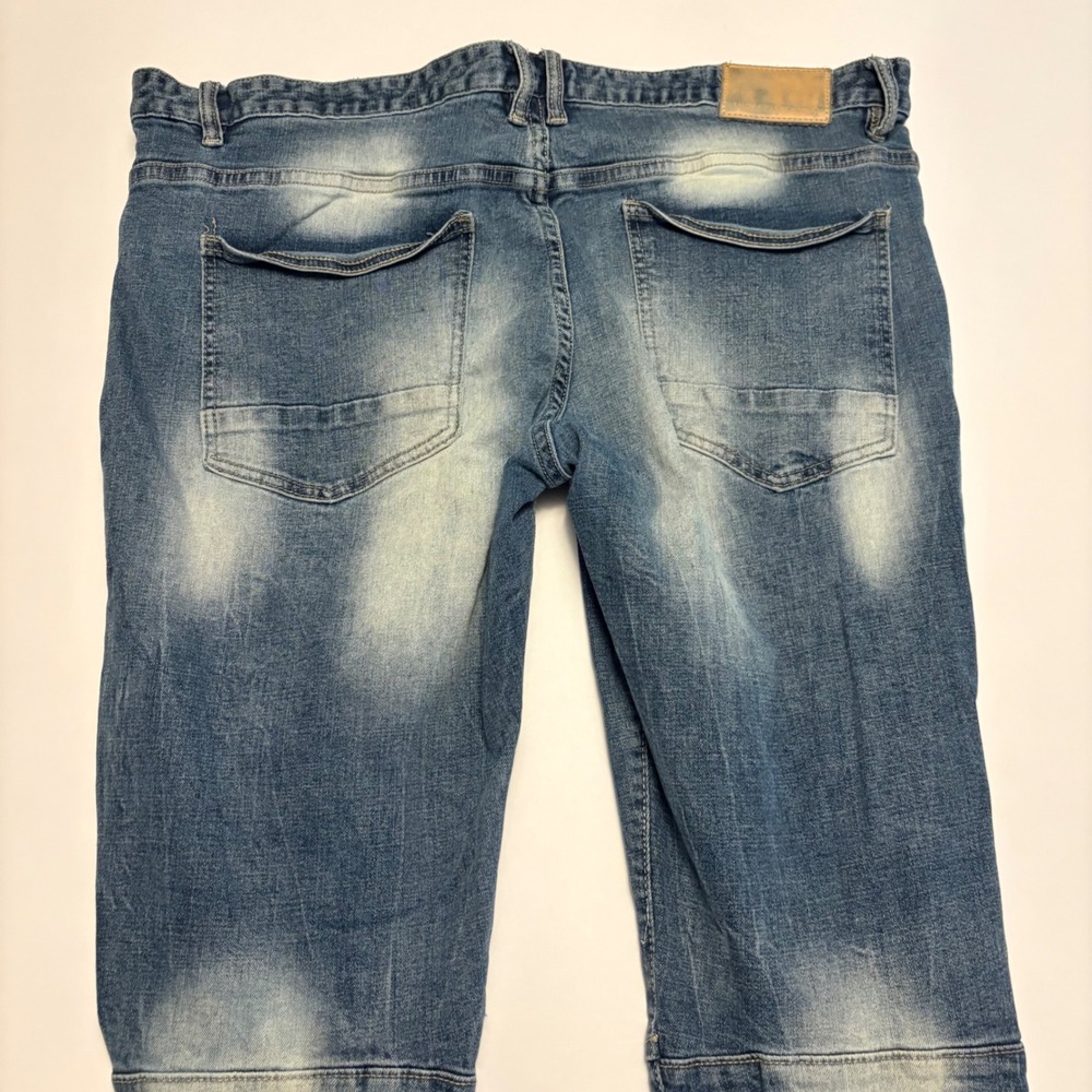 Smoke Rise Distressed Jeans Mens 42x32 Blue Heavy Wash Embroidered Streetwear